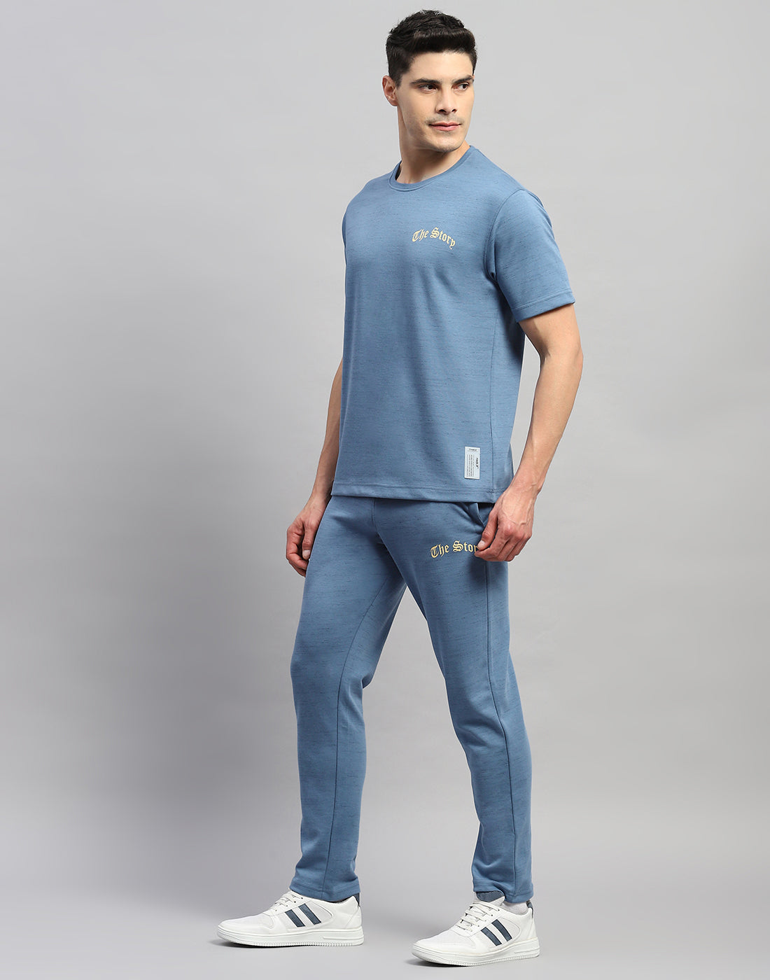 Men Blue Solid Round Neck Half Sleeve Lower Set