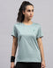 Women Green Self Design Round Neck Half Sleeve Top