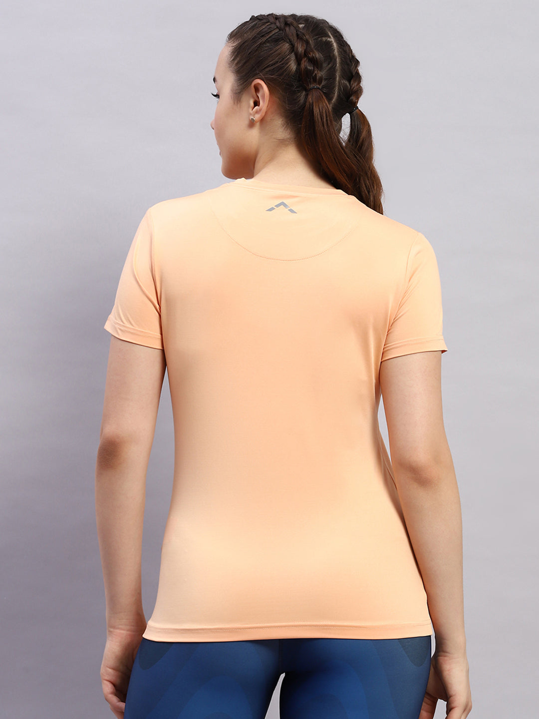 Women Peach Solid Round Neck Half Sleeve Top