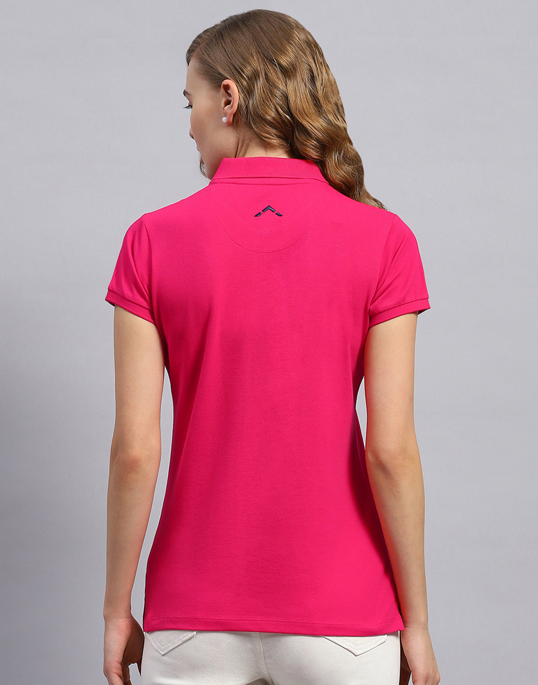 Women Pink Solid Polo Collar Half Sleeve T-Shirt