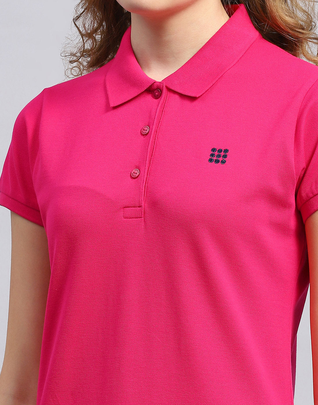 Women Pink Solid Polo Collar Half Sleeve T-Shirt