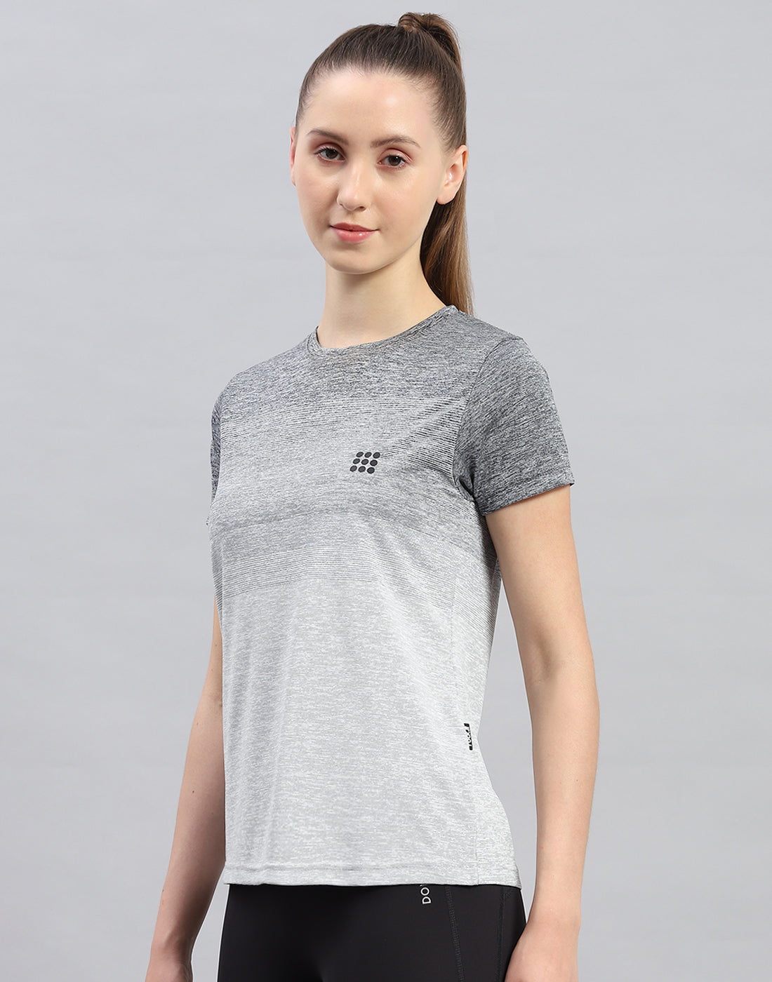 Women Grey Stripe Round Neck Half Sleeve Top