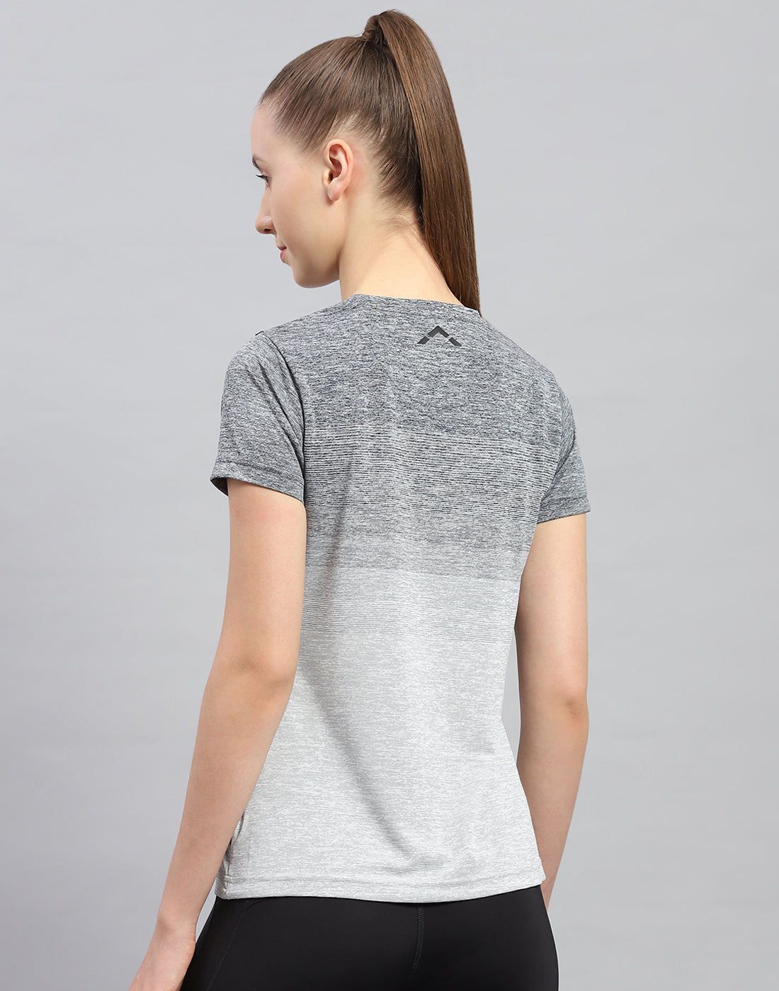 Women Grey Stripe Round Neck Half Sleeve Top