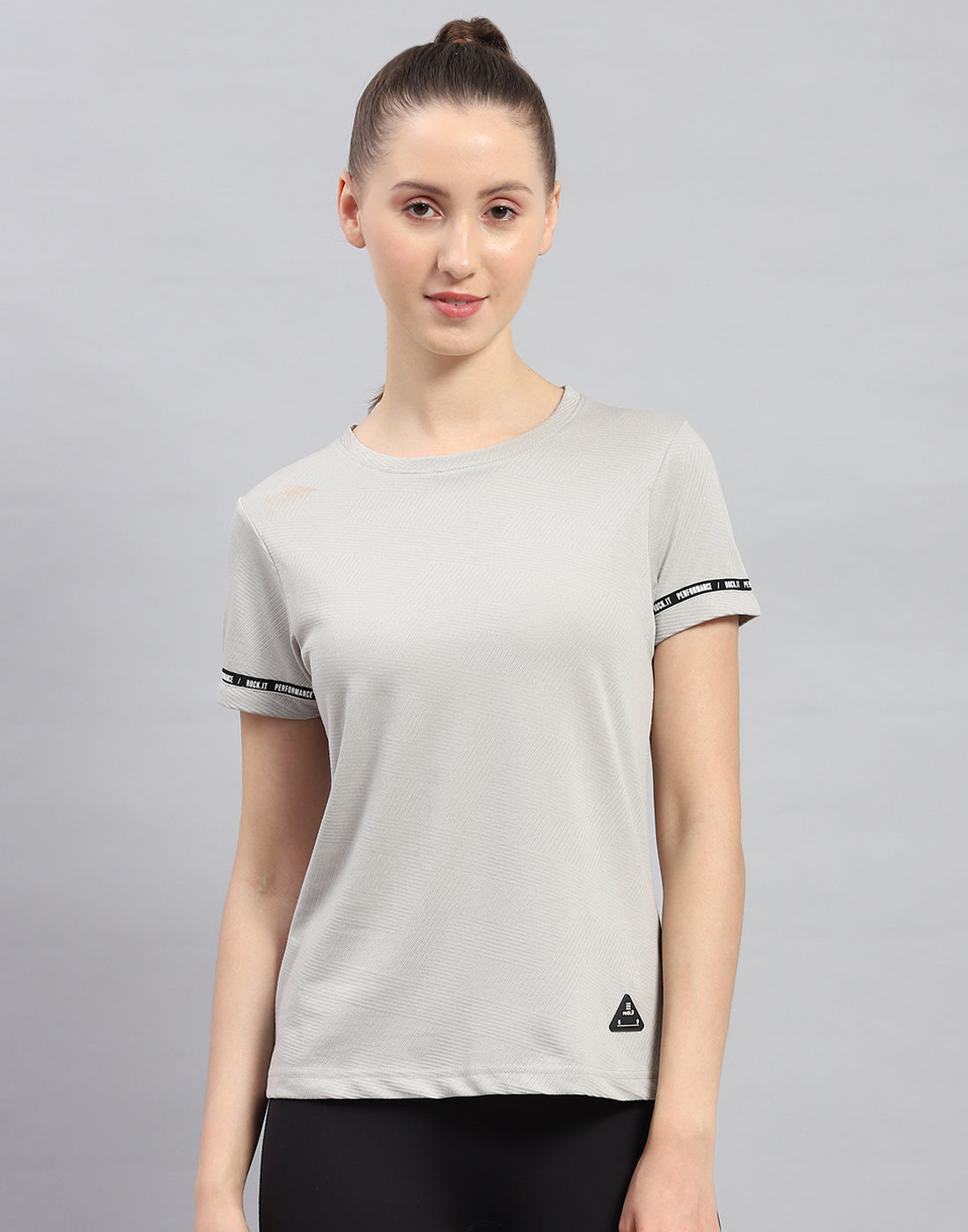 Women Grey Solid Round Neck Half Sleeve Top