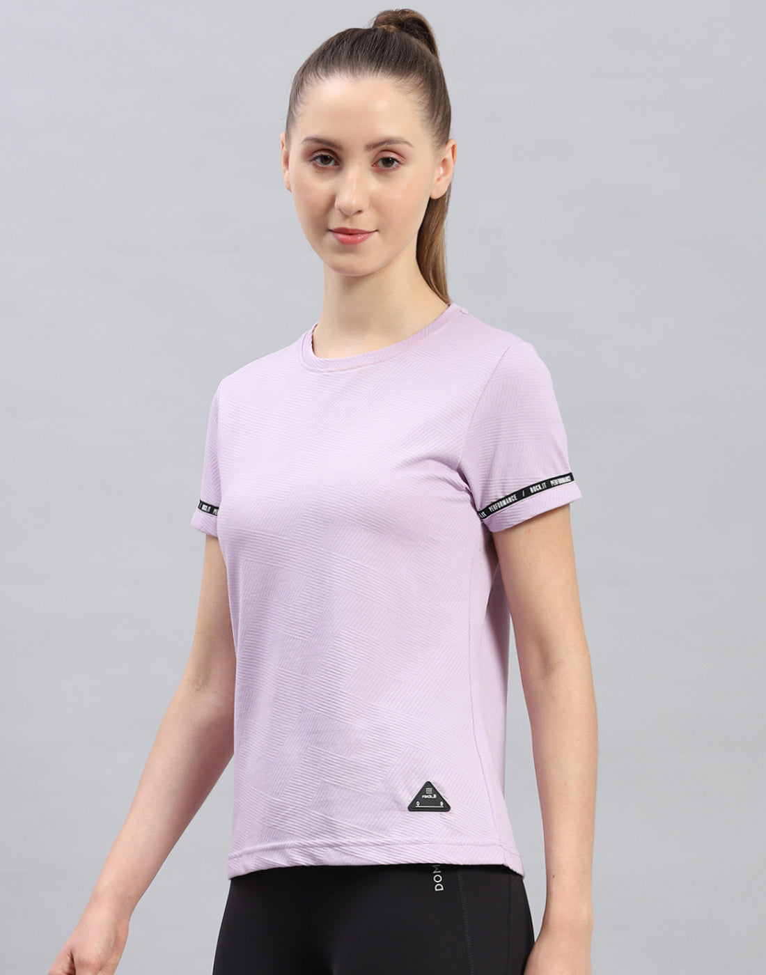 Women Purple Solid Round Neck Half Sleeve Top