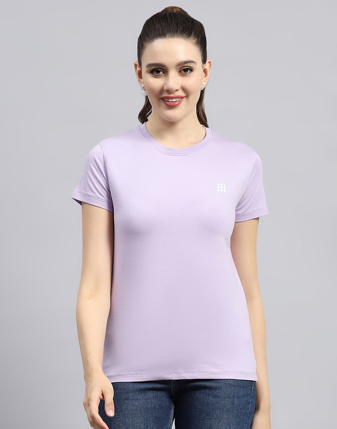 Women Purple Solid Round Neck Half Sleeve Top