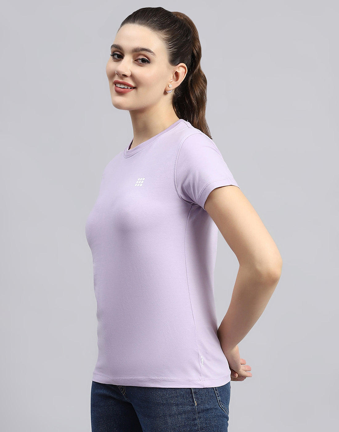 Women Purple Solid Round Neck Half Sleeve Top