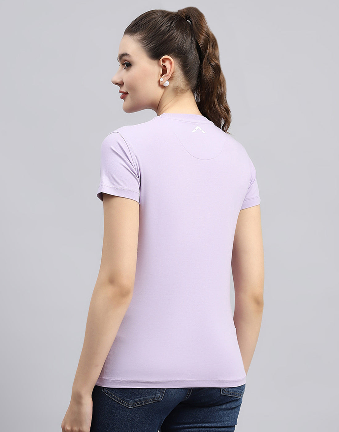 Women Purple Solid Round Neck Half Sleeve Top