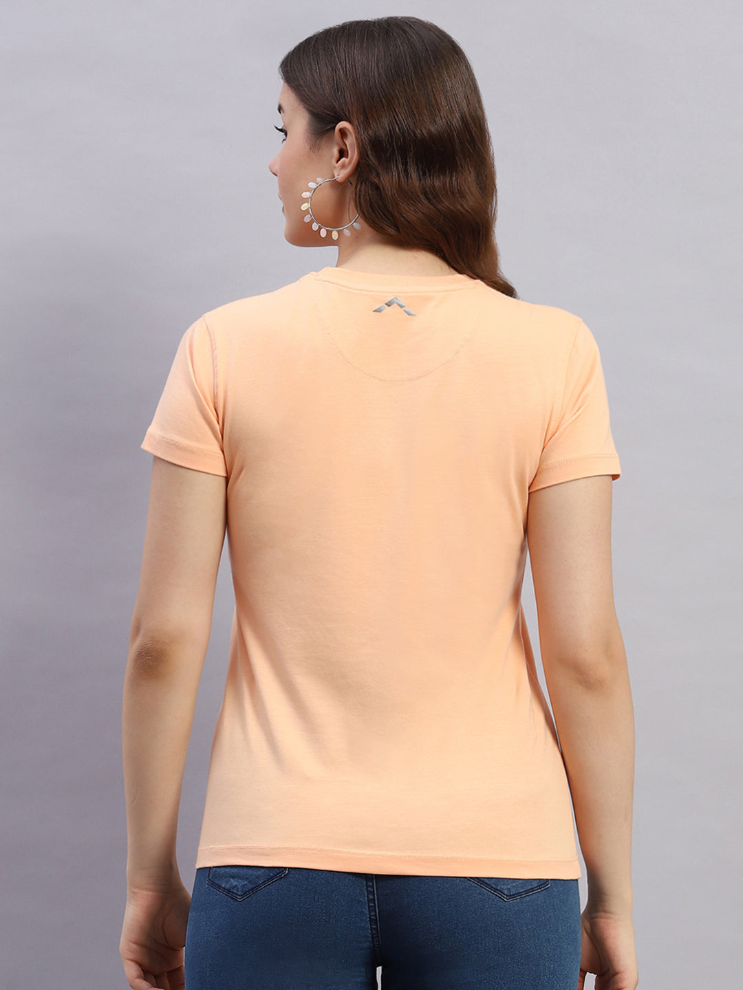 Women Peach Solid Round Neck Half Sleeve Top