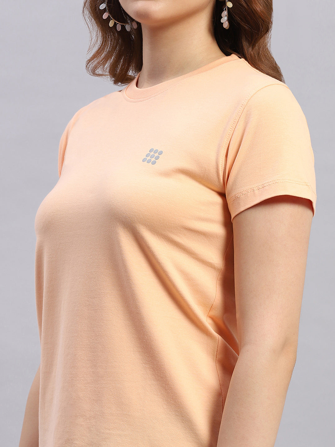 Women Peach Solid Round Neck Half Sleeve Top