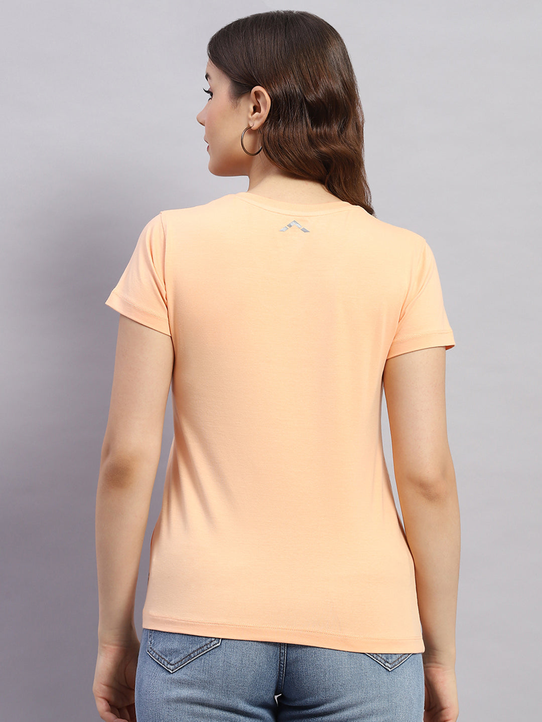 Women Peach Solid V Neck Half Sleeve Top