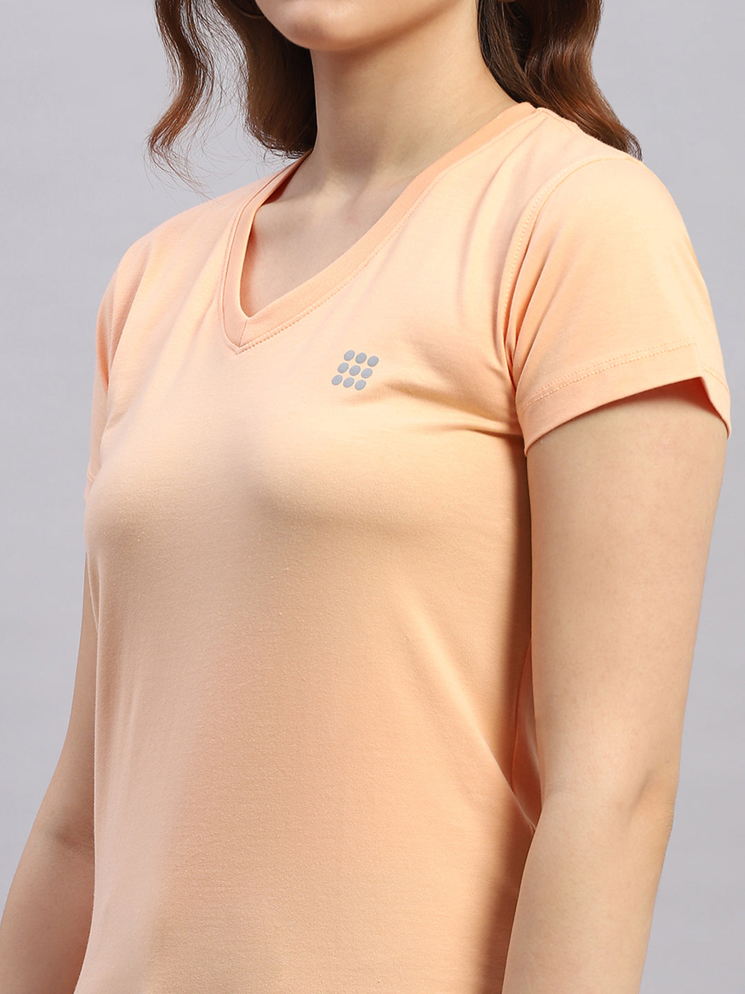 Women Peach Solid V Neck Half Sleeve Top