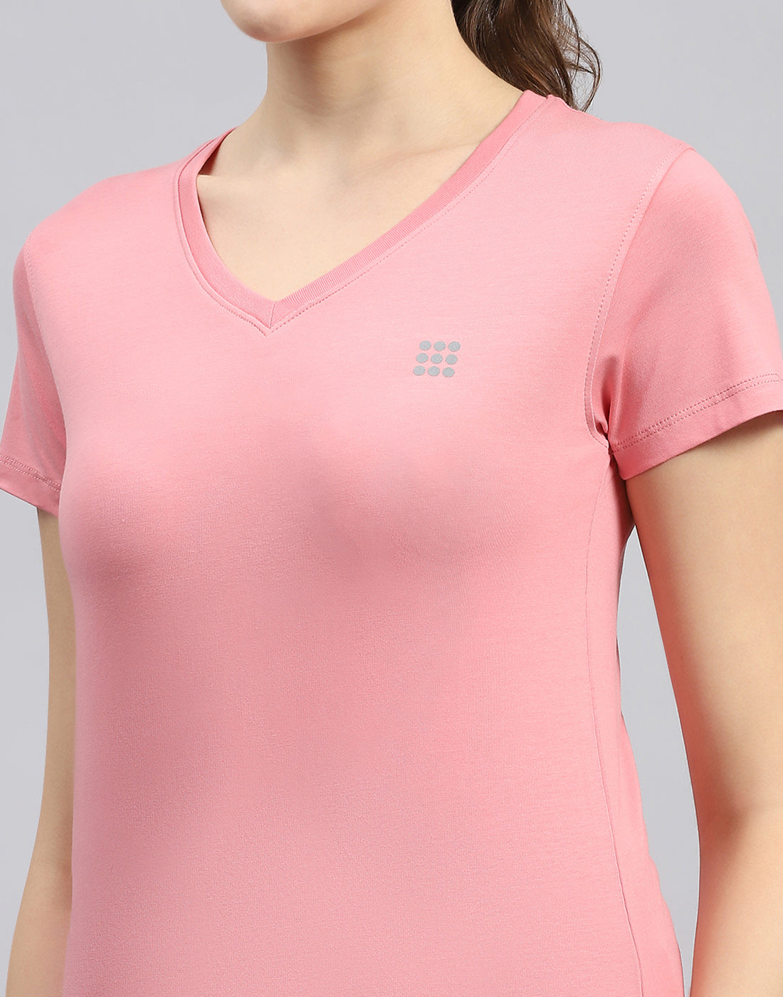 Women Pink Solid V Neck Half Sleeve Top