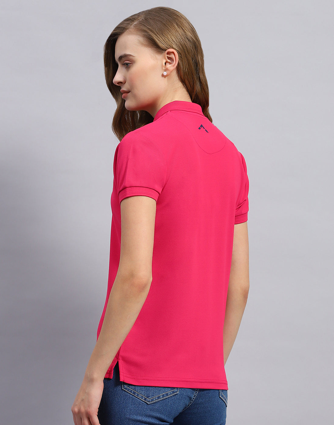 Women Pink Solid Polo Collar Half Sleeve T-Shirt