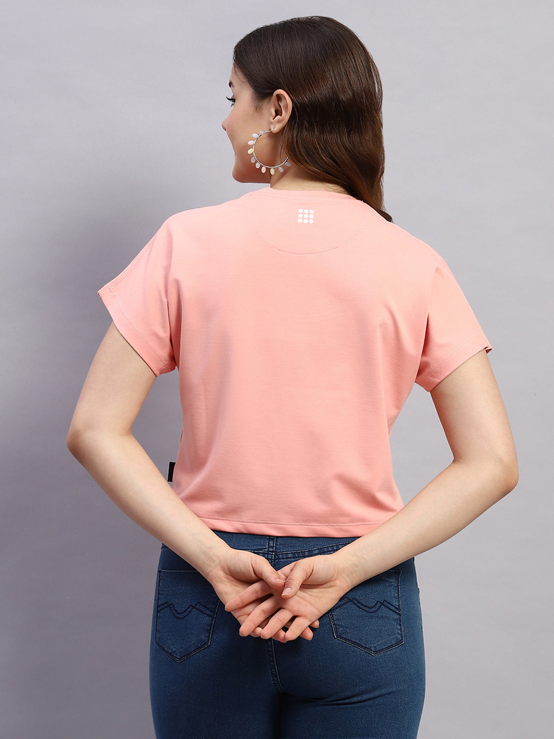 Women Pink Solid Round Neck Half Sleeve Top