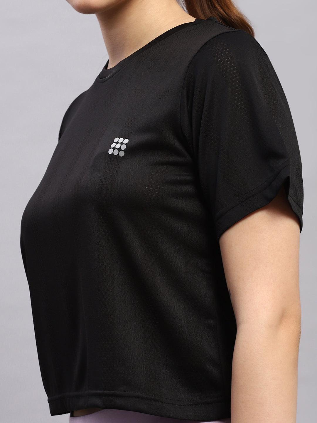 Women Black Self Design Round Neck Half Sleeve Top