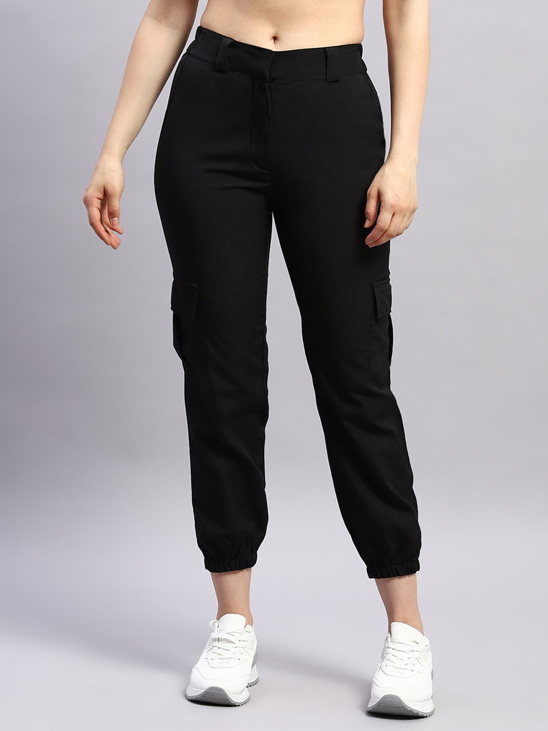 Women Black Solid Regular Fit Lower