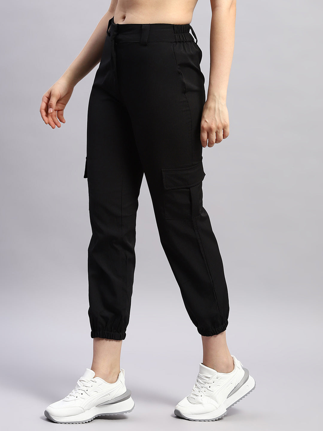 Women Black Solid Regular Fit Lower