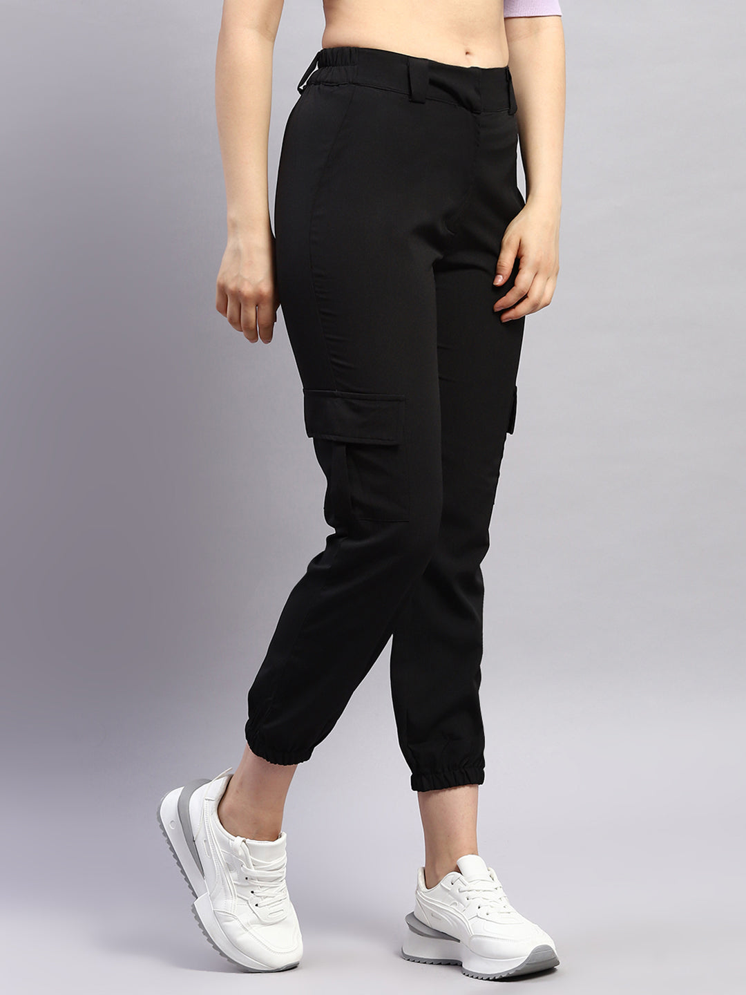 Women Black Solid Regular Fit Lower