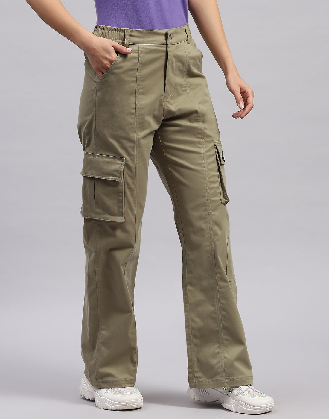 Women Olive Solid Regular Fit Trouser