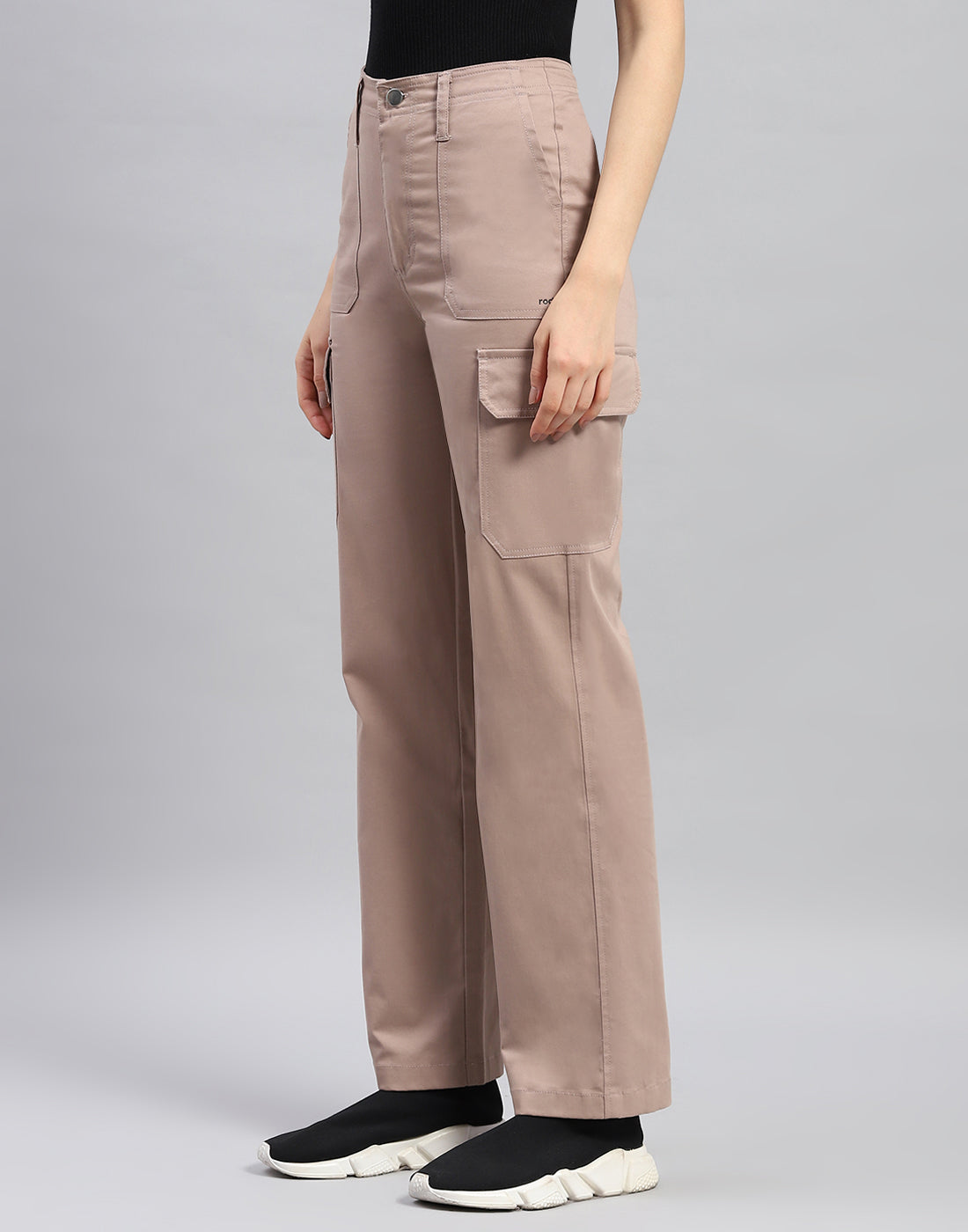 Women Khaki Solid Straight Fit Trouser