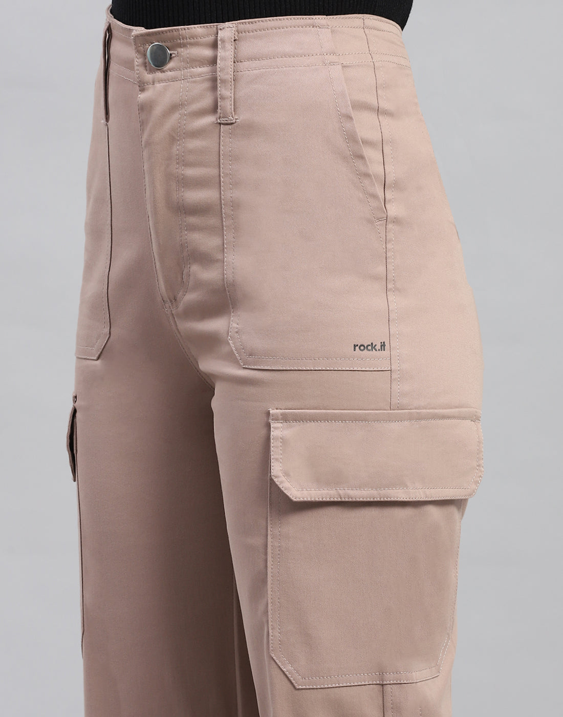 Women Khaki Solid Straight Fit Trouser