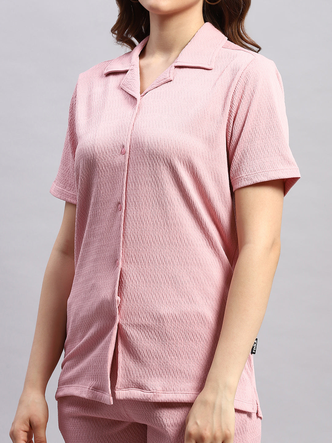 Women Pink Self Design Collar Half Sleeve Cords Set