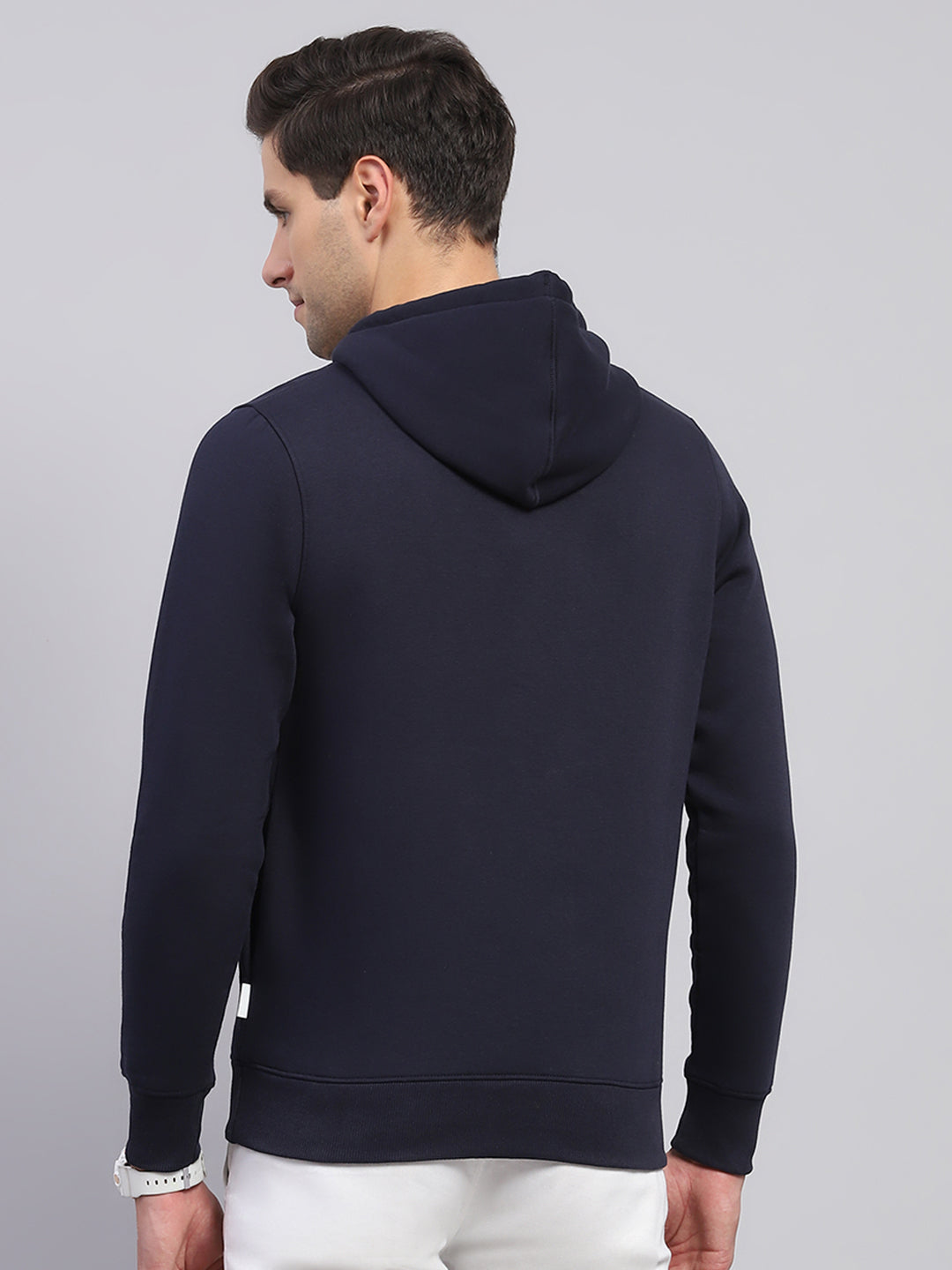 Men Navy Blue Printed Hooded Full Sleeve Sweatshirt