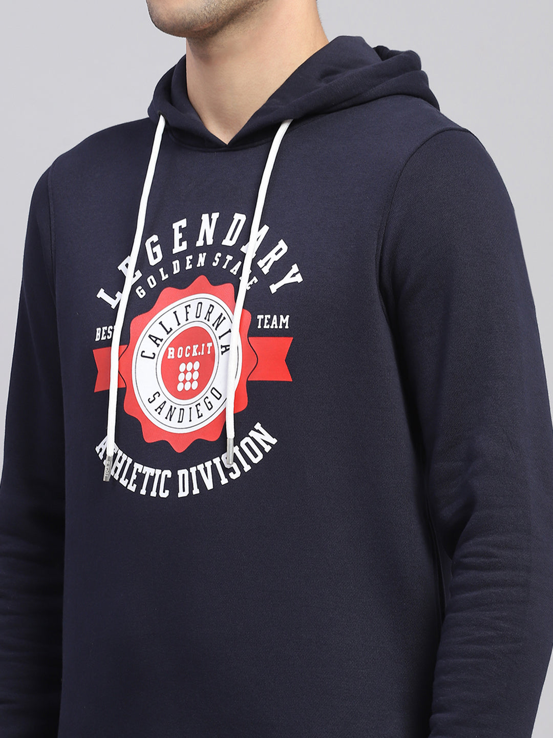 Men Navy Blue Printed Hooded Full Sleeve Sweatshirt