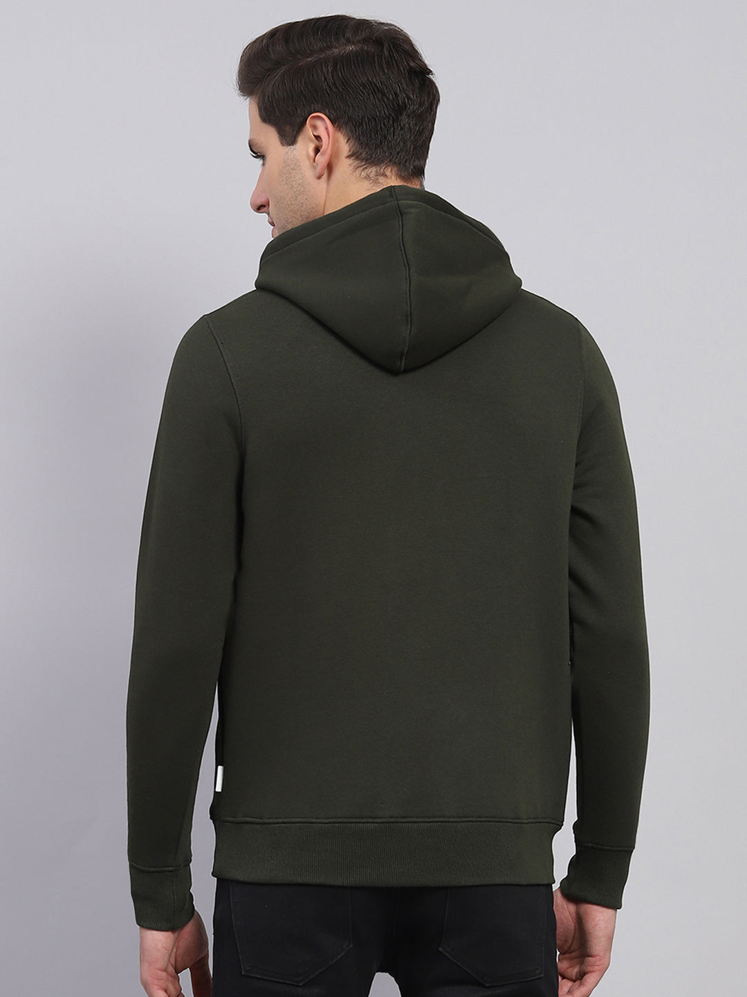 Men Olive Printed Hooded Full Sleeve Sweatshirt