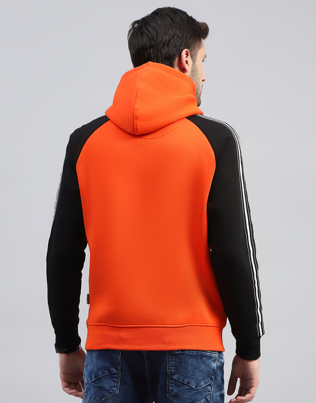 Men Orange Solid Hooded Full Sleeve Sweatshirt