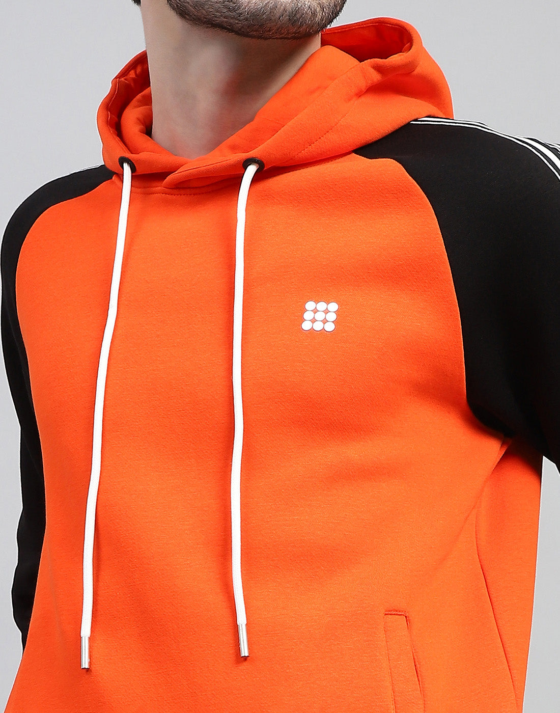 Men Orange Solid Hooded Full Sleeve Sweatshirt