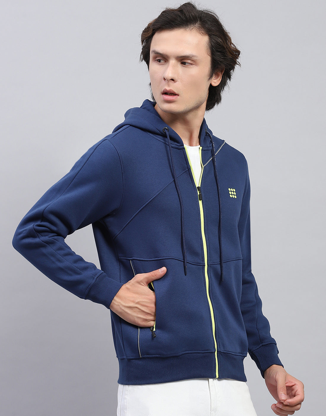 Men Navy Blue Solid Hooded Full Sleeve Sweatshirt