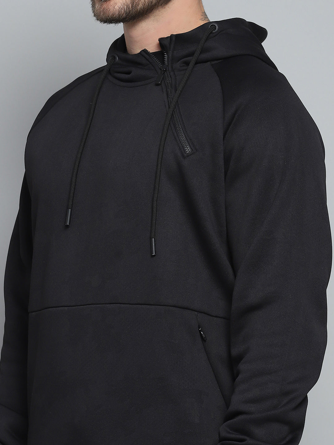 Men Black Solid Hooded Full Sleeve Sweatshirt