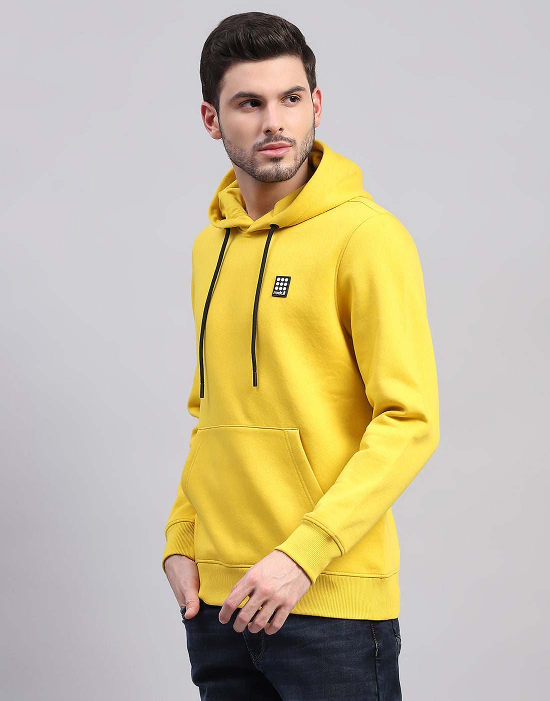 Men Yellow Solid Hooded Full Sleeve Sweatshirt