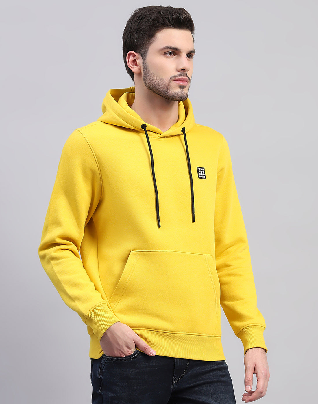 Men Yellow Solid Hooded Full Sleeve Sweatshirt