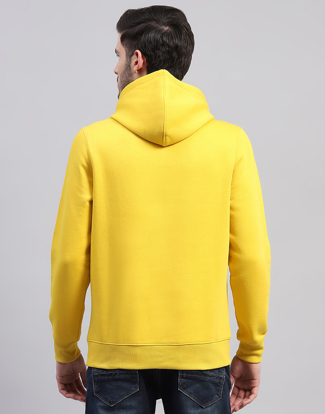 Men Yellow Solid Hooded Full Sleeve Sweatshirt