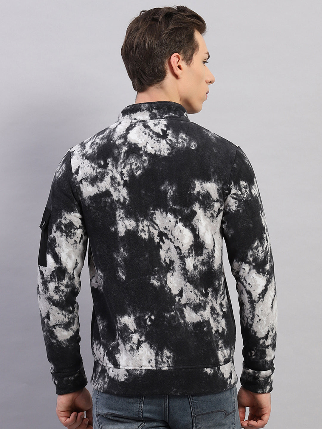 Men Black Printed Mock Neck Full Sleeve Sweatshirt