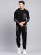 Men Black Solid Round Neck Full Sleeve Winter Tracksuit