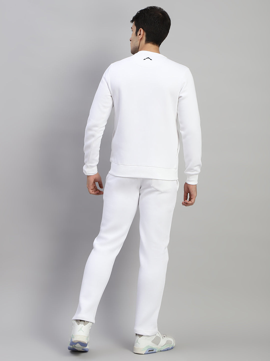 Men White Printed Round Neck Full Sleeve Winter Tracksuit