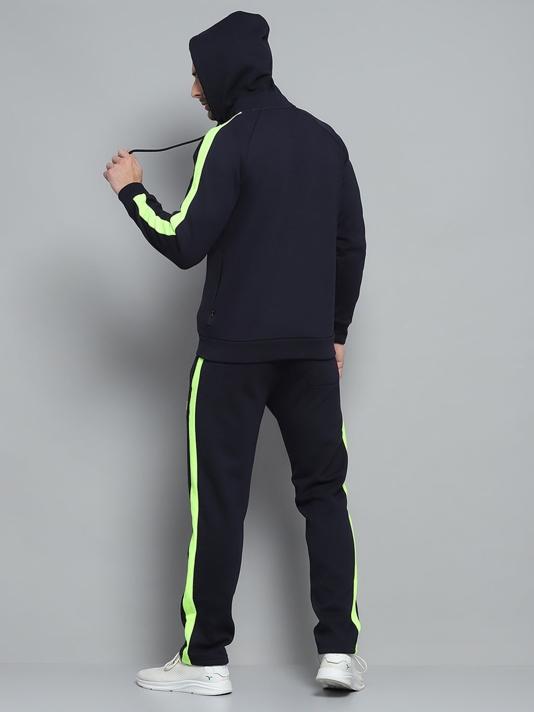 Men Navy Blue Solid Hooded Full Sleeve Winter Tracksuit