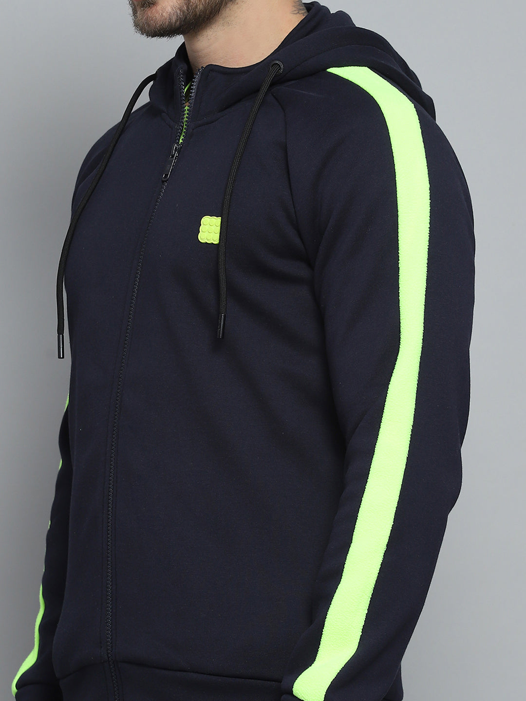 Men Navy Blue Solid Hooded Full Sleeve Winter Tracksuit