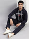 Men Navy Blue Printed Hooded Full Sleeve Winter Tracksuit