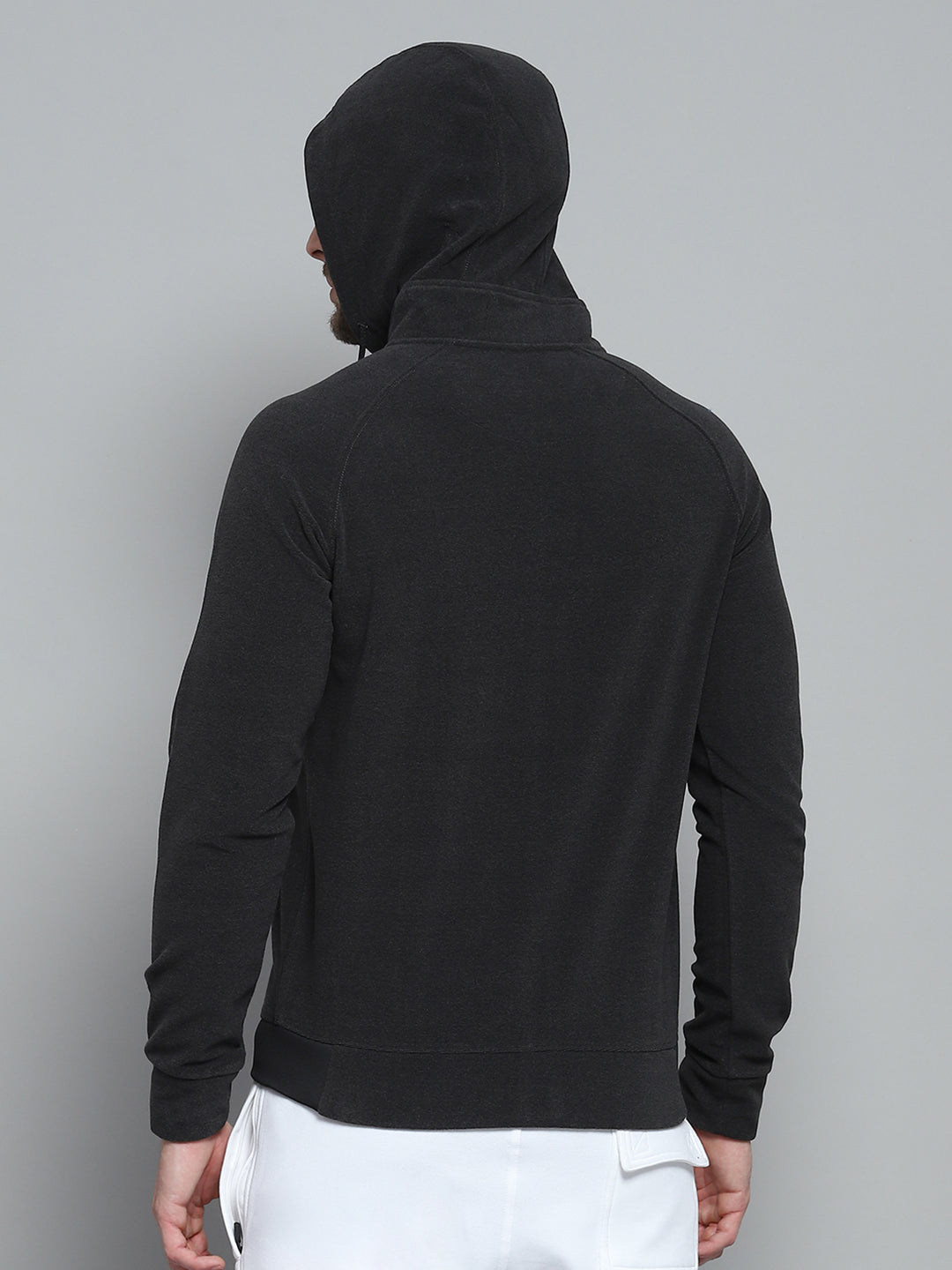 Men Charcoal Printed Hooded Full Sleeve Sweatshirt