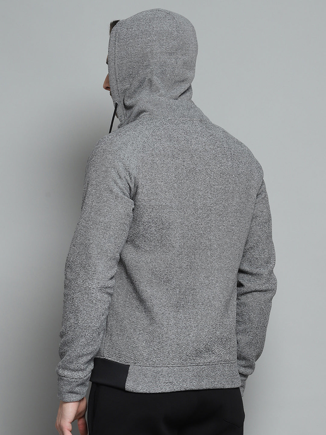 Men Grey Printed Hooded Full Sleeve Sweatshirt