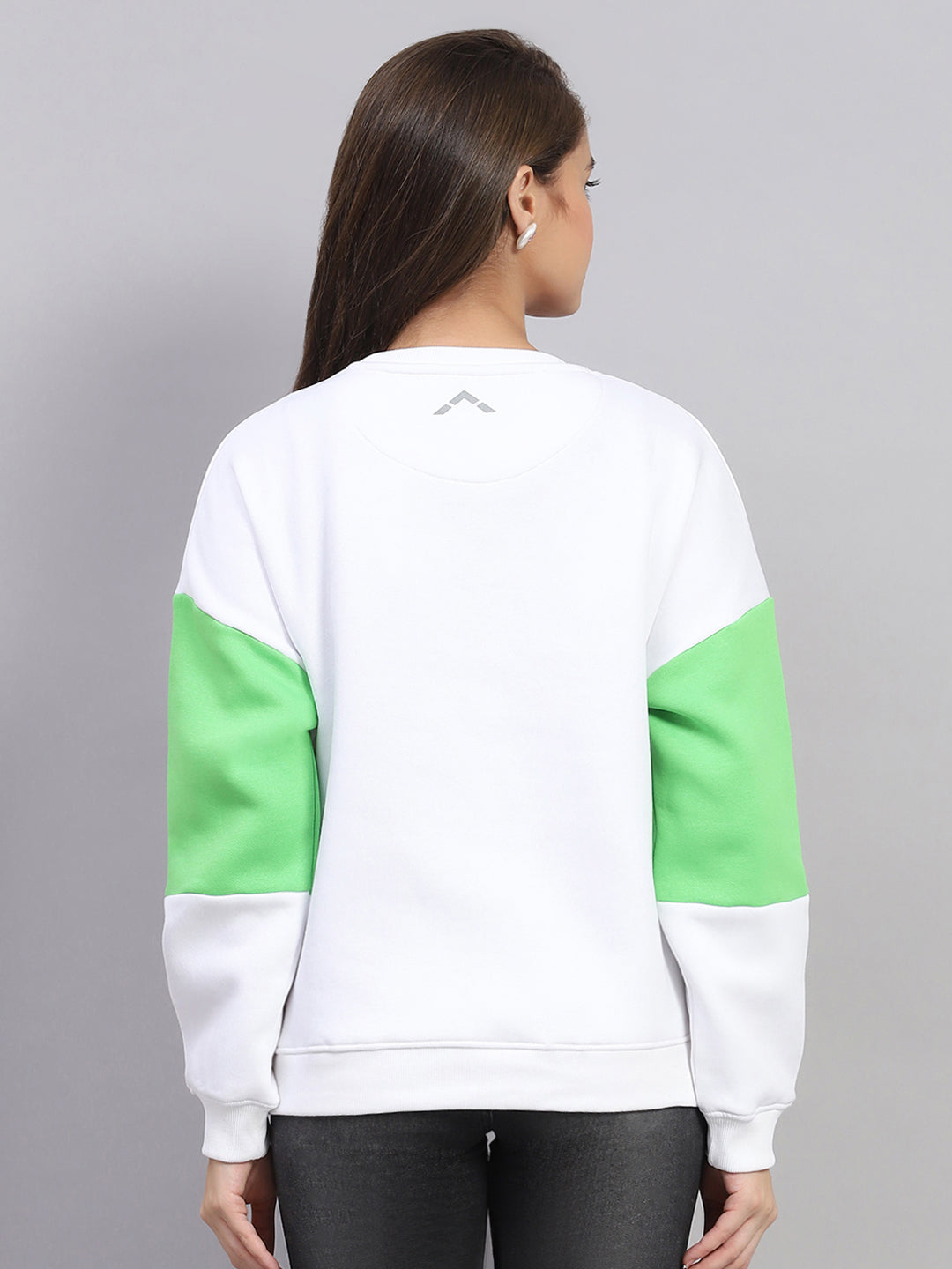 Women White Printed Round Neck Full Sleeve Sweatshirt