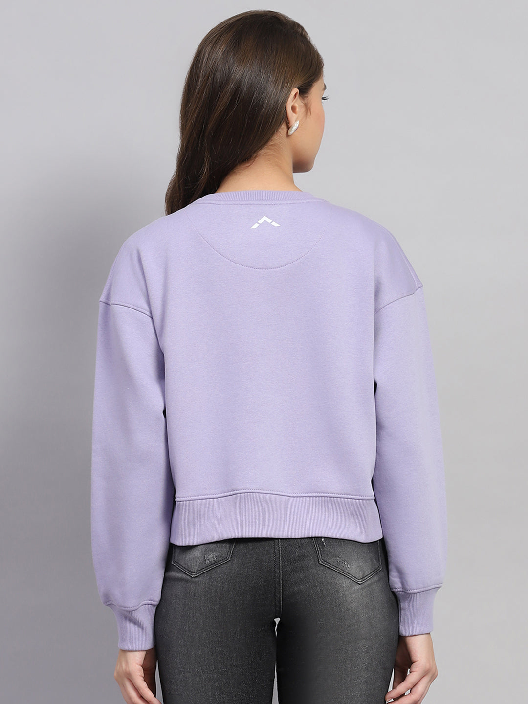 Women Purple Printed Round Neck Full Sleeve Sweatshirt