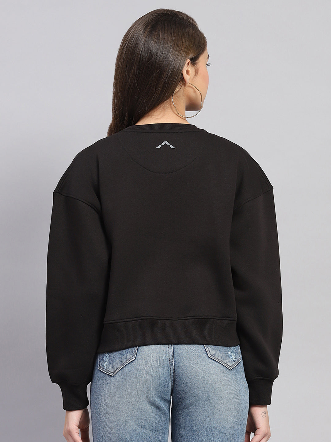 Women Black Printed Round Neck Full Sleeve Sweatshirt