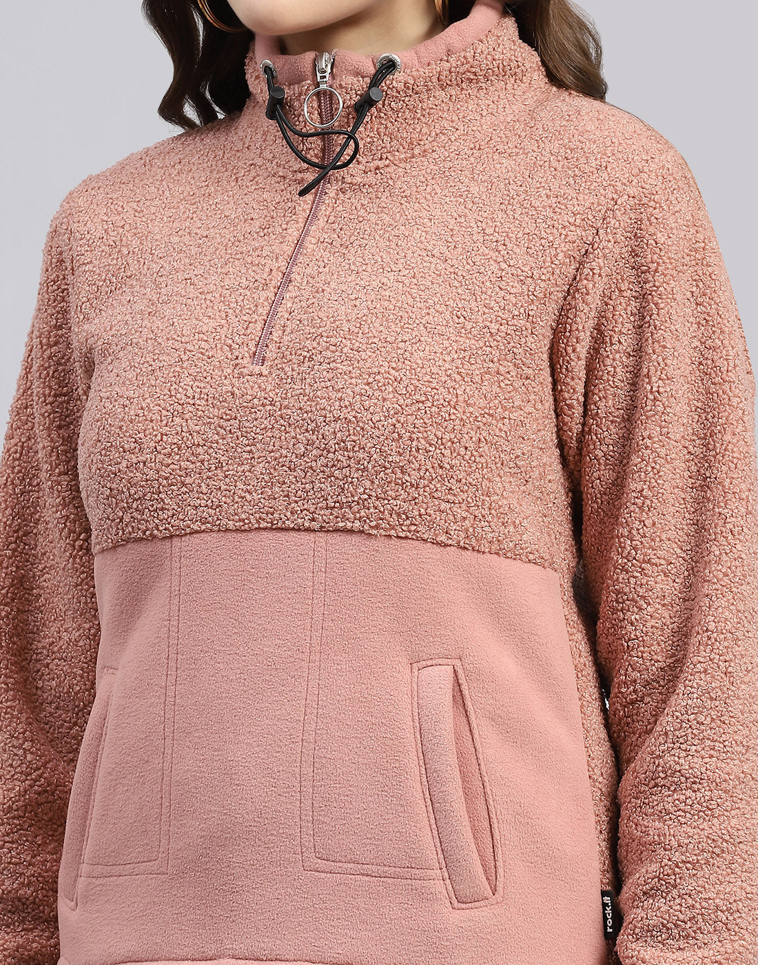 Women Pink Solid Turtle Neck Full Sleeve Sweatshirt