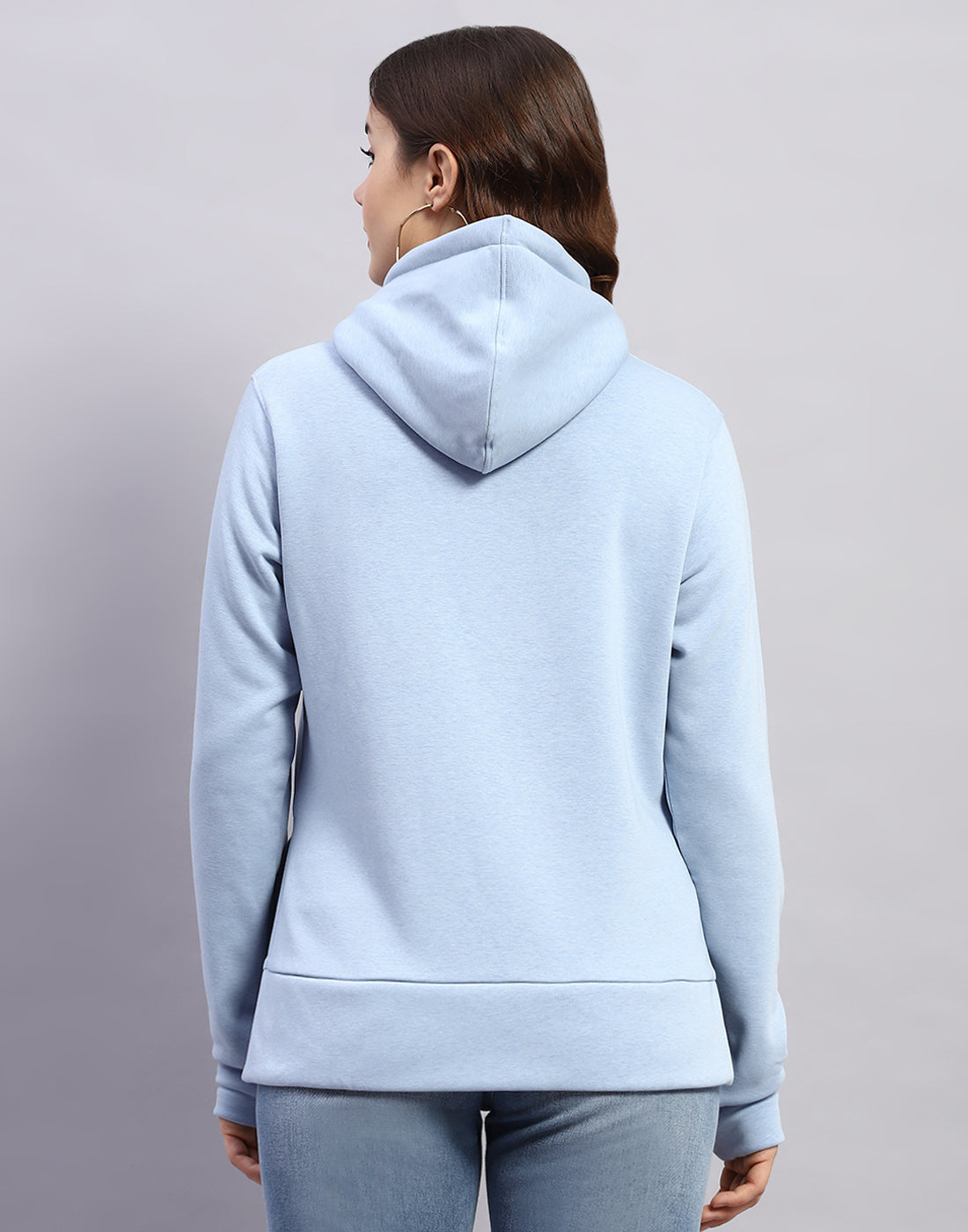 Women Blue Solid Hooded Full Sleeve Sweatshirt